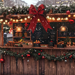 Big Red Bows For Decorating Log Cabins in Food Markets At Christmas