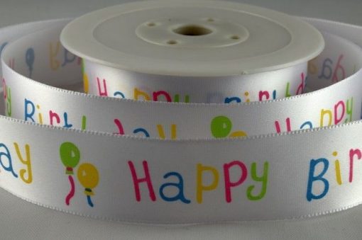 Happy Birthday Balloons Ribbon - 25mm