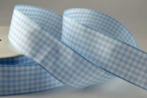 Baby Blue Gingham Printed Ribbon