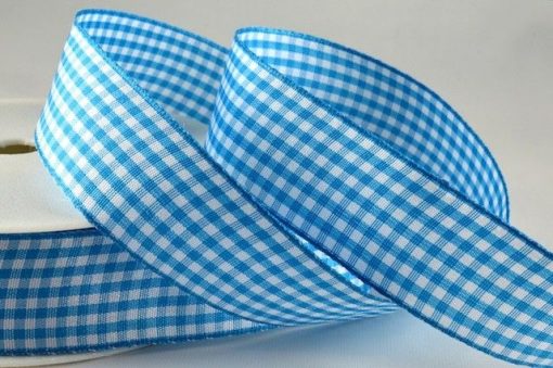 Turquoise Blue Gingham Printed Ribbon