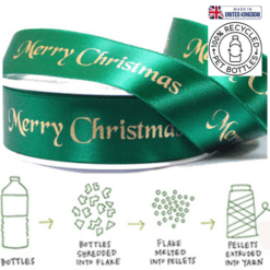 Eco-Friendly Double-Faced Merry Christmas Green Satin Ribbon