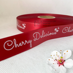 Logo Printed Onto A Cherry Red Ribbon